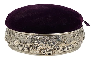 Antique GORHAM Sterling SilverPurple Velvet 5 3/4" Jewelry/Stick Pin Box CHERUBS - Picture 1 of 9