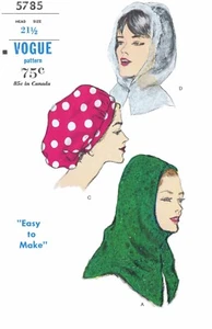 Vogue #5785 SNOOD Hood Hat Cap Fabric Sewing Pattern Chemo Cancer Alopecia 21.5" - Picture 1 of 3