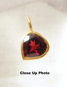 Natural Garnet Heart Gemstone Charm Pendant, 18kt Gold Vermeil 925 Silver - Picture 1 of 9