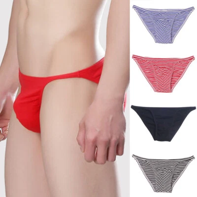 Biancheria Intima Sexy Da Uomo Slip Perizoma A Righe Slip Bikini A Vita ☆ - Immagine 1 di 4