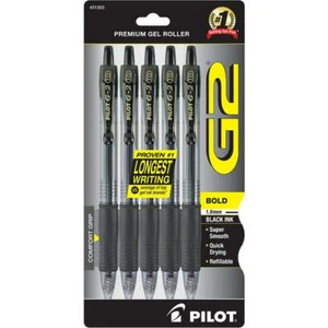 PILOT G2 Premium Refillable & Retractable Rolling Ball Gel Pens Bold Point, Pk 5 - Picture 1 of 4