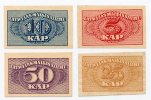 1920 Latvia Set of 4 Kapeikas Banknotes - Cat #P9-12, all Uncirculated - Picture 1 of 2