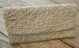 Vintage 1950’s Ivory Silk Beaded and Sequins Cocktail Evening Clutch/Handbag
