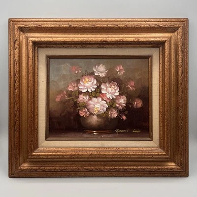 Vintage Floral Oil Painting Original by Robert Cox Elegant Ornate Framed (15x17) - Image 1 of 4