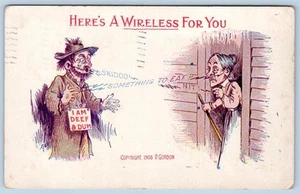 1908 SKIDOO HOBO I AM DEF & DUM HERE'S a WIRELESS FOR YOU P. GORDON POSTCARD - Picture 1 of 2