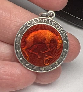 Vintage Sterling Silver 925 Enamel Zodiac Charm Capricorn Pendant - Picture 1 of 6