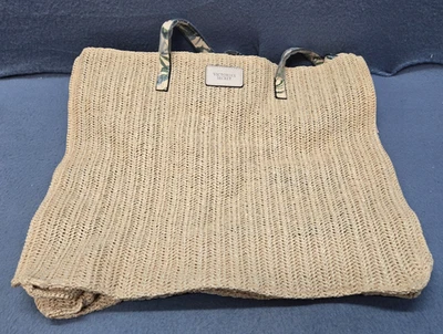 Victoria's Secret Cream & Palm Tree Lined Straw Braided Rope Shoulder Tote Bag - Image 1 of 4