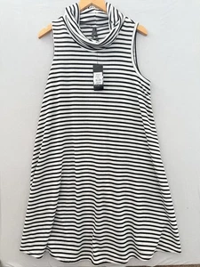 Crossroads San Fran Folk 2 K Midi Swing Roll Black/White Stripe Dress Sz 16 - Picture 1 of 6
