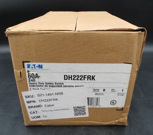 EATON DH222FRK 2-P 2-W 60A 240V FUSIBLE NEMA 3R OUTDOOR HD DISCONNECT - Picture 1 of 4