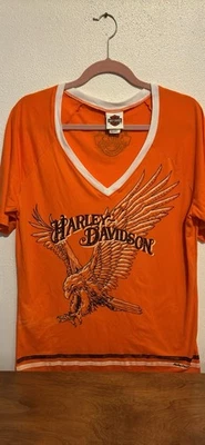Harley-Davidson Women's Short Sleeve Shirt Orange, Size 3x - Image 1 of 4