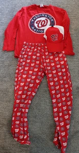 Washington Nationals Baseball Red Logo Pajama Set Kids XL & Adult Hat - Picture 1 of 4