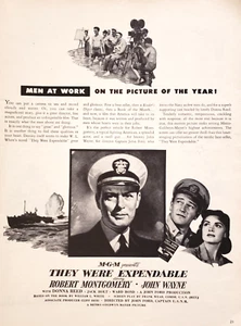 PRINT AD They Were Expendable Film 1945 Robert Montgomery John Wayne Mini Poster - Picture 1 of 1