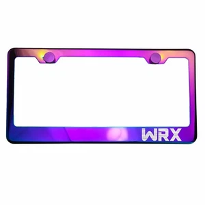 Polish Neo Neon Chrome License Plate Frame WRX Laser Etched Metal Screw Cap - Picture 1 of 8