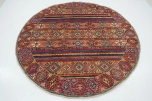 7 x 7 ft Red Gabbeh Afghan Hand Knotted Tribal Oriental Round Rug - 6'7"x6'7" - Picture 1 of 16