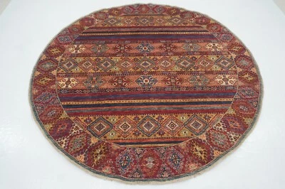 7 x 7 ft Red Gabbeh Afghan Hand Knotted Tribal Oriental Round Rug - 6'7"x6'7" - Image 1 of 4