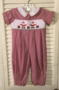 Baby Boys Smocked W/ Santa Remember Nguyen Christmas Romper Size 12 Months - Picture 1 of 4