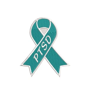PTSD Awareness Support Ribbon Teal Patch Embroidered Iron-on Applique - Picture 1 of 12