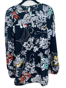 Rachel Roy Dress Womens 2 Black White Floral Shift Long Sleeve 100% Silk - Picture 1 of 10