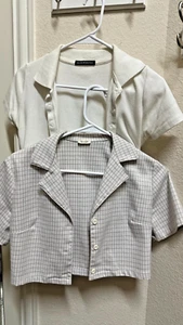 Brandy Melville 2 Crop Top White & Crochet Cardigans 16" For Youth Size XS - Picture 1 of 5