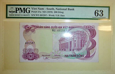 Billete 200 Dong - 1970 - PMG 63 - Vietnam del Sur - Billete de guerra - 481 587 - En caja fuerte Foto 1 de 4