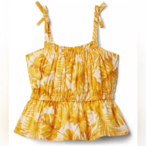 NWT Janie and Jack Toddler Girls Gold/White Tropical Palm Peplum Top - Size 7 - Picture 1 of 6