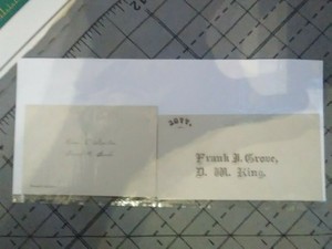 Lot of 2 1877 Business Cards Frank Grove and D King, Oscar Martin and Frank Good