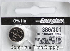 1PC Energizer 386 / 301 Silver Oxide SR43SW  SR43W  SR43  0% Hg