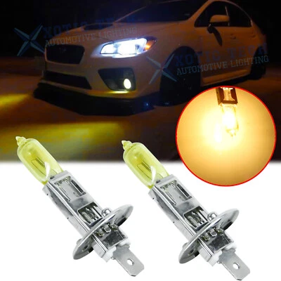 2Pcs 3000K Golden Yellow H1 55W Halogen Fog Driving DRL Light Bulbs Replacement - Image 1 of 4