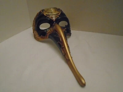 Vintage Venetian Black And Gold Hand Made Masquerade Theater Mask - Image 1 of 4