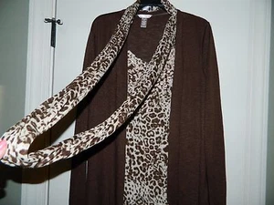 Women's Brown Leopard Print Top w/Scarf Size 2X 20-NWT - Bild 1 von 4