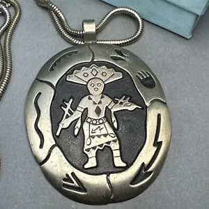 Vintage Bell Trading Post Nickel Silver Kachina Spirit Dancer Pendant Necklace - Picture 1 of 7