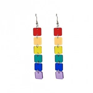 Rainbow Earrings Acrylic Squares LGBTQ LGBTQIA+ Pride Costume Jewelry - Picture 1 of 3