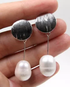 Natural 11-13 mm White Unusual Drop Dangle Baroque Pearl Earring - Picture 1 of 3