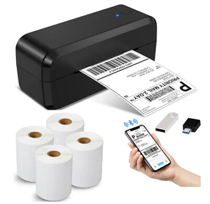 Bluetooth Thermal Label Printer 4 x 6 for Windows USPS Shopify Amazon with roll - Picture 1 of 12