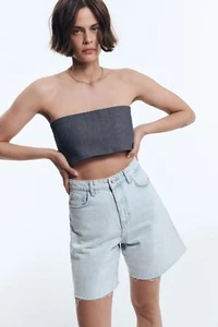 Zara HIGH-WAISTED STRAIGHT LEG LONG LENGTH SHORTS Z1975 - Size 4  - Picture 1 of 9