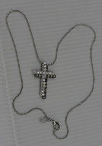 L - VINTAGE NOLAN MILLER NECKLACE WITH DOUBLED CROSS PENDANT, CRYSTALS, 18 IN. - Picture 1 of 5