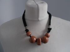 Costume Jewellery Statement Necklace Brown Chunky Beaded Black Corded Hook
