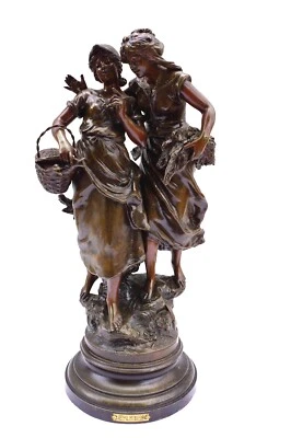 Sculpture Regule "Retour du marché" A. MOREAU sur socle avec plaque laiton - Photo 1/4