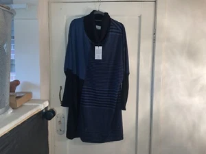 FOIL LADIES 100% MERINO WOOL BLUE STRIPE JUMPER DRESS COWL COLLAR XL RRP £110 - Picture 1 of 4