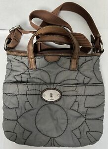 Fossil: Key-Per Gray Quilted Crossbody Bag W/Brown Leather Trim - Medium Sized