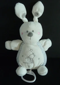 Z5. DOUDOU BOULE MUSICAL NICOTOY SIMBA LAPIN GRIS BLANC ETOILES ETAT NEUF* - Photo 1/11