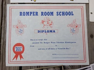 Vintage 1950s/60s Unused Romper Room School Certificate TV Child Television TV - Imagen 1 de 1