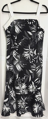 Karin Stevens Tropical Tank Sundress Sz 16 Black White Empire Waist Flounce - Image 1 of 4