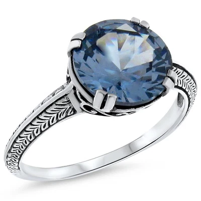 CLASSIC ART DECO STYLE 925 STERLING SILVER 4.5 Ct SIMULATED AQUAMARINE RING 481X - Image 1 of 3
