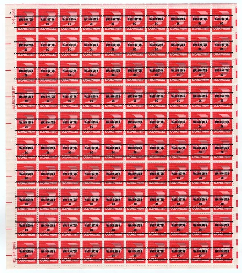 Scott #c79b Precancel Airmail Winged Envelope Sheet of 100 Stamps MNH P#34558 UL - Image 1 of 1