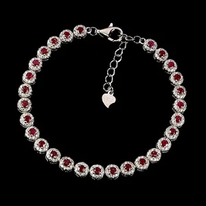 925 Sterling Silver Bracelet Round Ruby 2.5mm Natural Gemstone Jewelry 7.5inch - Picture 1 of 13