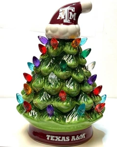 Texas A&M Aggies 8” Light Up Ceramic Christmas Tree LED NCAA Football Evergreen - Picture 1 of 7