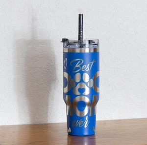 40oz “Best Dog Mom” Stainless Steel Tumbler with Straw – Laser Engraved Dog - Picture 1 of 12