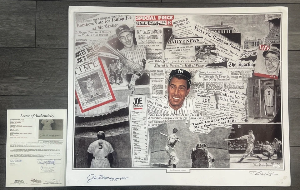 Joe DiMaggio Signed 26x32 Litho Lithograph Print NY Yankees JSA COA ZZ40509 - Image 1 of 4