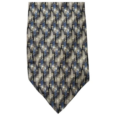 Barrington 100% Silk Tie Blue Gray Geometric Print Modern Retro Classic 56” - Image 1 of 4